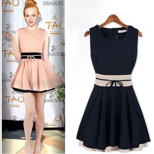 Navy/Peach Tiered Sleeveless A-Line Dress